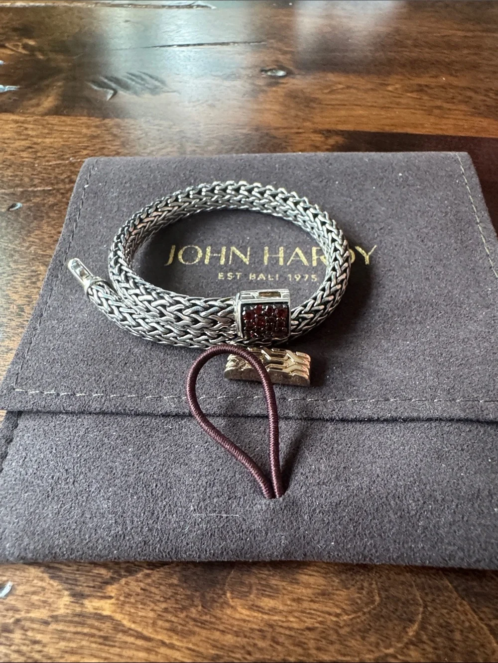 John Hardy Icon Reversible 925 Bracelet with garnets and black sapphires size M